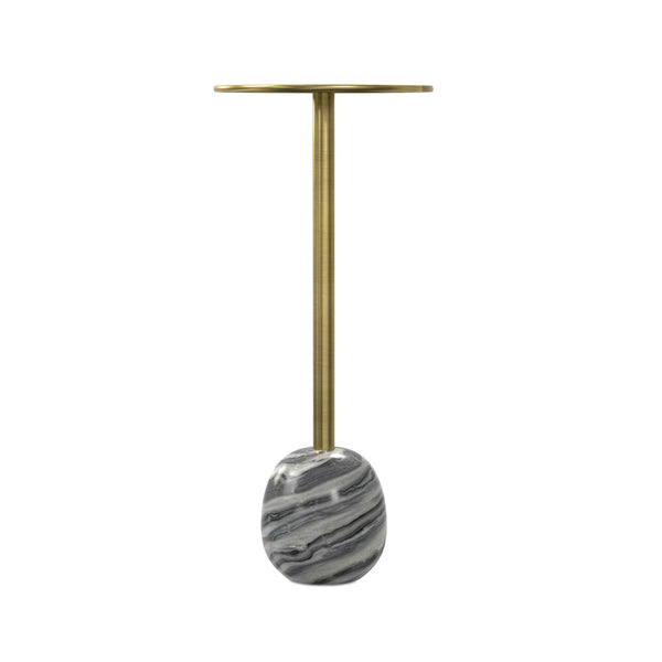 English Elm Melene Grey & Gold Side Table with Marble Base — Handcrafted Iron Accent End Table, 16x16x12 B136P203475