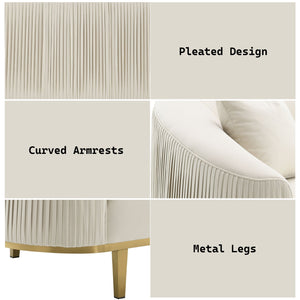 English Elm Martina Velvet Ivory Loveseat with 2 Accent Pillows – Full Foam, Wooden Frame, KD Metal Legs, 440lb Capacity B2726P357498