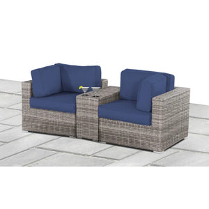 English Elm 79'' Outdoor Loveseat - Elegant Hdpe Wicker Frame With Plush Cushions, Cup Table & Low Maintenance B120S00165