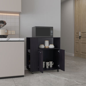 English Elm Kitchen Cart with Enclosed Doors and Three Shelves on Smooth-Roll Wheels for Compact Modern Kitchens Black 34.65 L x 17.72 W x 5.91 H B097P296814