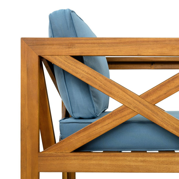 English Elm Christopher Knight Home® - Outdoor Acacia Wood Club Chairs Set Of 2 With Water-Resistant Blue Cushions For Stylish Patios N770P264304T