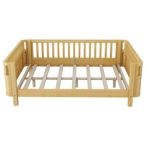 English Elm Full Full Size Wood Platform Bed for Kids with Guardrail, Solid Pine Construction, Low Profile, 350LB Capacity, Natural Finish W2593P367066