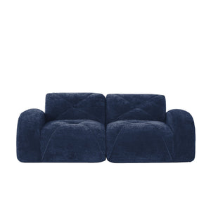 English Elm 2-seater Tufted Velvet Cloud Sofa Frameless High Density Foam Retro Luxe Living Room Blue W714P387036