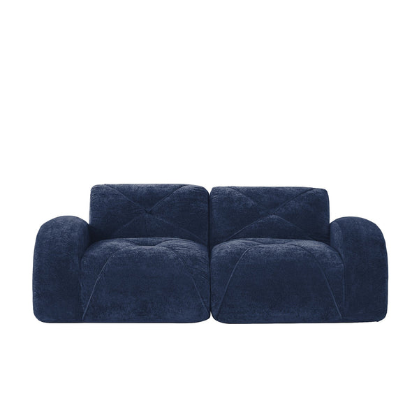 English Elm 2-seater Tufted Velvet Cloud Sofa Frameless High Density Foam Retro Luxe Living Room Blue W714P387036