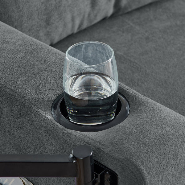 English Elm Modern Chenille Pull-Out Bed Sofa With Table, Led Lights, Usb Ports & Cup Holders - Gray Cozy Comfort W1413S00096