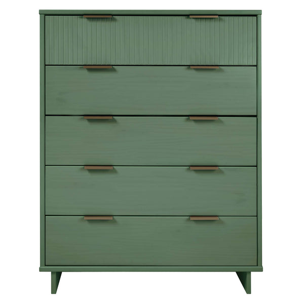English Elm Granville 38" Sage Green Chest - Elegant 5-Drawer Storage With Gold Accents & Modern Design B365S00082