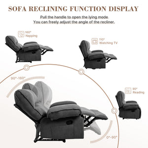 English Elm Oversized Velvet Push-Back Recliner Chair Sofa with Massage Pillow, Super Soft Fleece Comfort and Easy Assembly Grey W1403S00003