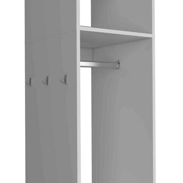 English Elm Cluster 63" Tall Wardrobe Cabinet with Mirror, Shelves, Casters and Rod for Compact Bedroom Storage White 42.2 L x 23.3 W x 5.2 H B070P210734