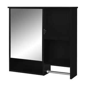 English Elm 29'' Modern Wall Mounted Medicine Cabinet with Mirror, Spacious Adjustable Shelves, Towel Bar and Durable MDF Finish Black N710P209440B