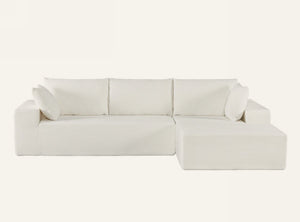 English Elm Cozyform Convertible Sectional Sofa – Plush Ivory Corduroy Couch With Sleeper Functionality, No Assembly! B2735P359716