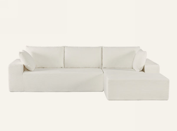 English Elm Cozyform Convertible Sectional Sofa – Plush Ivory Corduroy Couch With Sleeper Functionality, No Assembly! B2735P359716