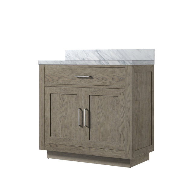 English Elm Grey Oak Single-Sink Vanity With Elegant Carrara Marble Top - Fully Assembled, Soft-Close Hardware B2731P257678