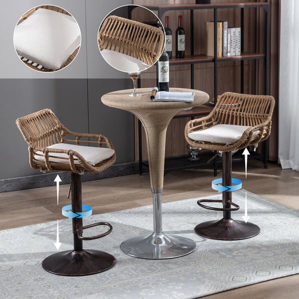 English Elm Modern Swivel Bar Stools Set of 2 Adjustable Counter Height Linen Seats 360° Rotation Vintage Gold W39594819