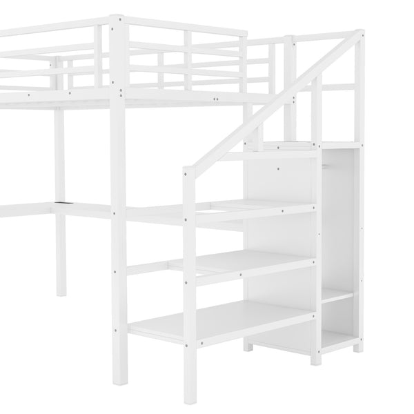 English Elm Full Size Loft Bed With L-Shaped Desk, Wardrobe, Usb, Led Light - Space-Saving Design For All Ages W1580S00133