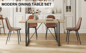 English Elm Table Set With Modern Medieval Style - 4 Upholstered Brown Chairs & Black Metal Legs For Comfort W1151S04212-GIGA