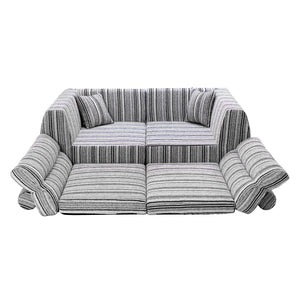 English Elm Chenille Stripe Velvet Sofa Three Seat Minimalist Upholstered Couch for Living Room Black White W5532S00011