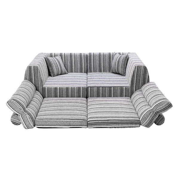 English Elm Chenille Stripe Velvet Sofa Three Seat Minimalist Upholstered Couch for Living Room Black White W5532S00011
