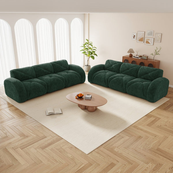 English Elm 2 Piece Velvet Sofa Set Tufted 6 Seat Modular Living Room Seating with Deep Cushions Green W714S01848