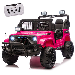 English Elm 24v Dual Motor Two Seat Kids Electric Ride on Car with Remote Control and Bluetooth Audio Pink W1578P305898