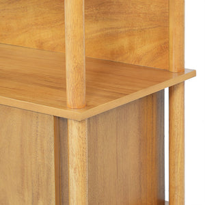 English Elm Wood Grain Nightstand with Open Shelves and Cabinet for Modern Bedroom Storage N758P404669N