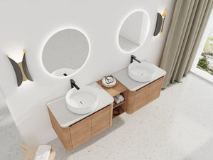 English Elm 72'' Wall-Mounted Bathroom Vanity With Ceramic Sink, Soft-Close Doors & Ample Storage Shelves W999S00416
