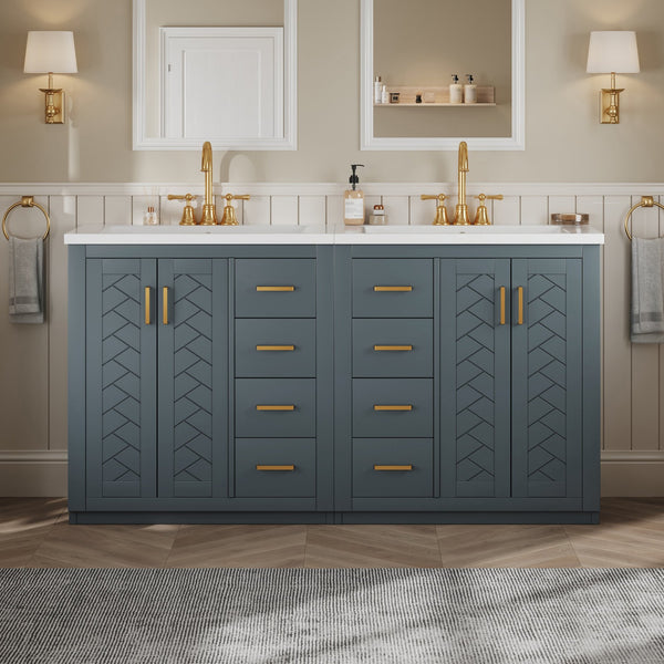 English Elm 60'' Bathroom Vanity Set With Elegant Ceramic Sink, Solid Wood Frame & Ample Storage For Modern Spaces N710SS00002C