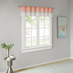 JLA Home Madison Park - Polyoni Pintuck Valance with Lined Color‑Block Stripes for Soft Light Diffusion and Tailored Texture Coral MP41-4376