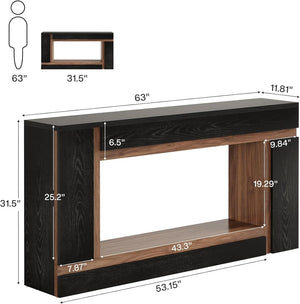 English Elm Sleek Wood Grain Console Table Geometric Base Slim Entryway Sofa Foyer Accent T3971P464268
