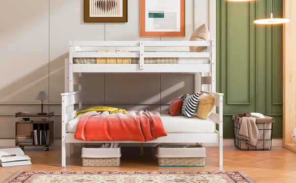 English Elm Wood Twin Xl Over Queen Bunk Bed With Ladder - Stylish Space-Saving Design For Kids & Guests! GX000446AAK-1-GIGA