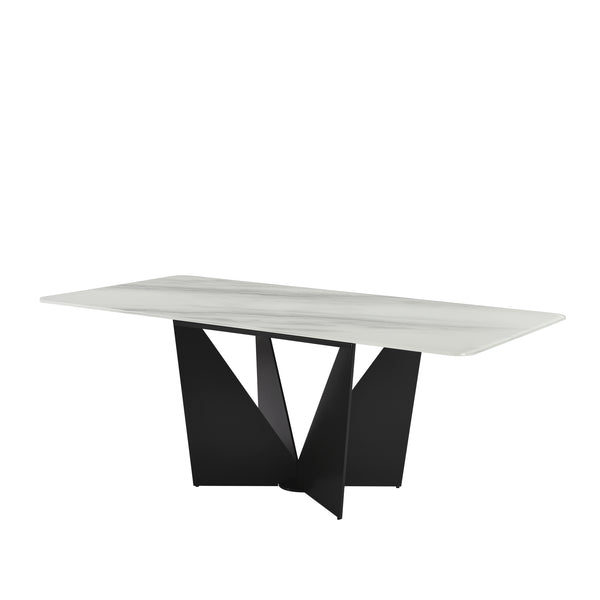 English Elm Olivia Glass Top Rectangular Dining Table with Flared Metal Legs Seats Six B2736S00028