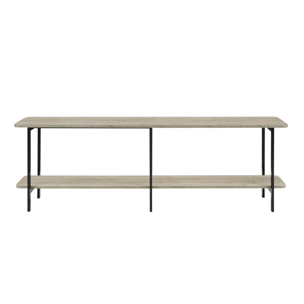 English Elm Celine 71" Console Table with Two Open Shelves, Durable Veneer Top & Black Steel Legs for Display Grey B365P397677