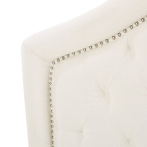 English Elm Tufted Queen Headboard with Nailhead Trim Solid Wood Frame Adjustable Iron Legs Ivory 57875.00IVY