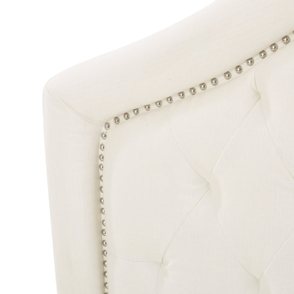 English Elm Tufted Queen Headboard with Nailhead Trim Solid Wood Frame Adjustable Iron Legs Ivory 57875.00IVY