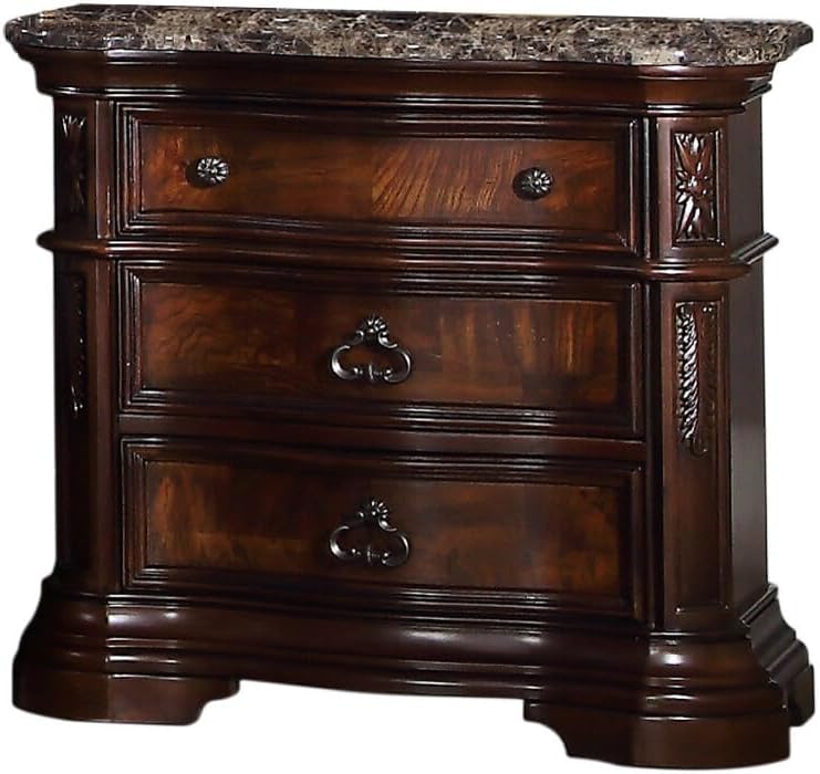 English Elm Traditional Faux Marble Top Walnut Nightstand with Three Drawers for Master Bedroom B011P450619