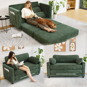 English Elm 2-in-1 Corduroy Loveseat Sleeper with Storage Converts for Living Room or Studio Dark Green W2715P409863