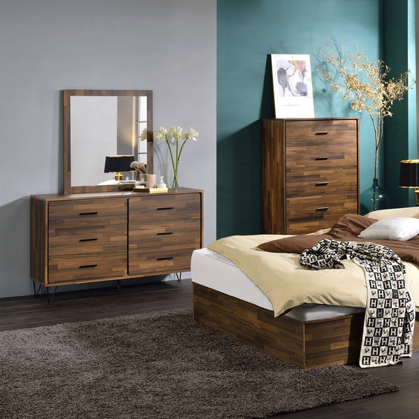 English Elm Walnut 6-Drawer Dresser with Dovetail Drawers, Smooth Metal Glides, Sleek Handles, Durable Finish B062P209034