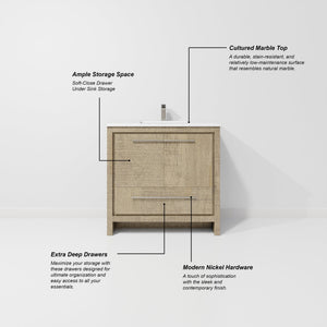 English Elm Rustic Acacia Vanity 36" W x 20" D with Cultured Marble Top, Soft-Close Storage & 28" Mirror B2731S01486