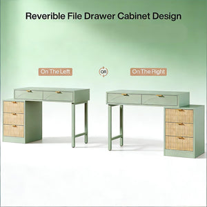 English Elm Writing Desk with Five Drawers Reversible Cabinet Home Office Vanity Workstation T3971P453710