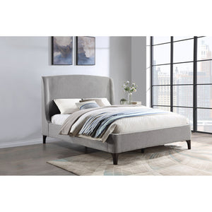English Elm Harper Curved Upholstered Queen Platform Bed in Light Grey Fabric with Retro Splayed Feet, Modern Chic B062S01247