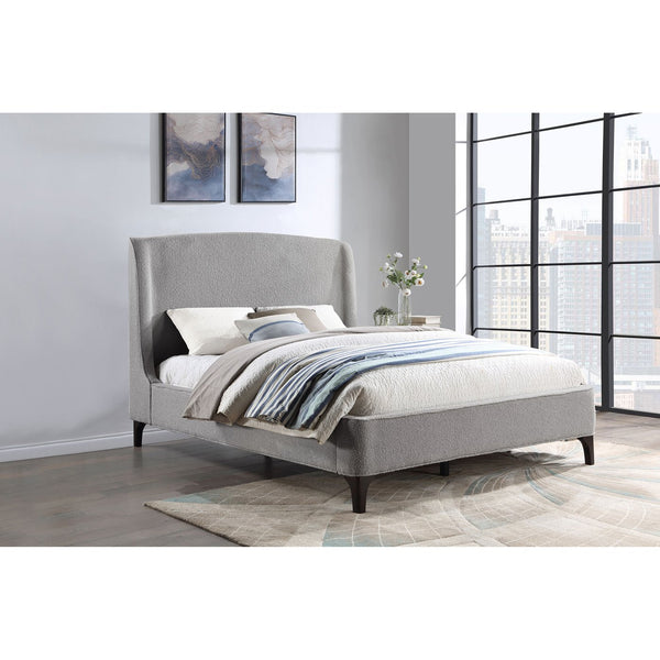 English Elm Harper Curved Upholstered Queen Platform Bed in Light Grey Fabric with Retro Splayed Feet, Modern Chic B062S01247