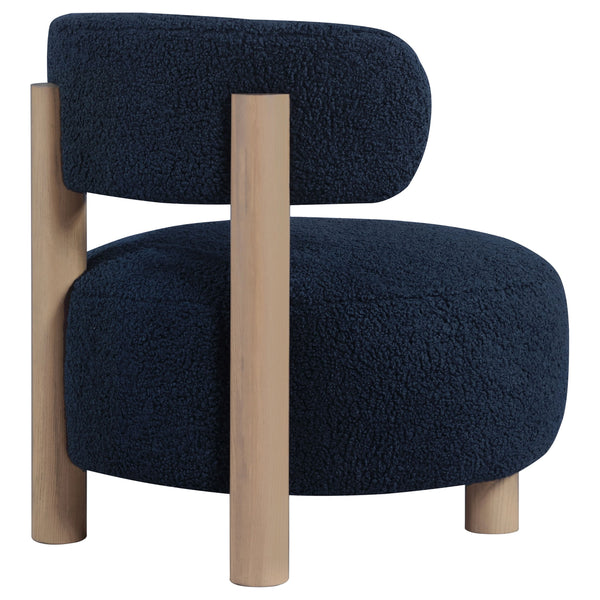 English Elm Modern Boucle Upholstered Barrel Accent Chair with Plush Round Seat, Slim Back & Natural Wood Legs Blue 30.51 L x 30.51 W x 32.1 H B011P308571