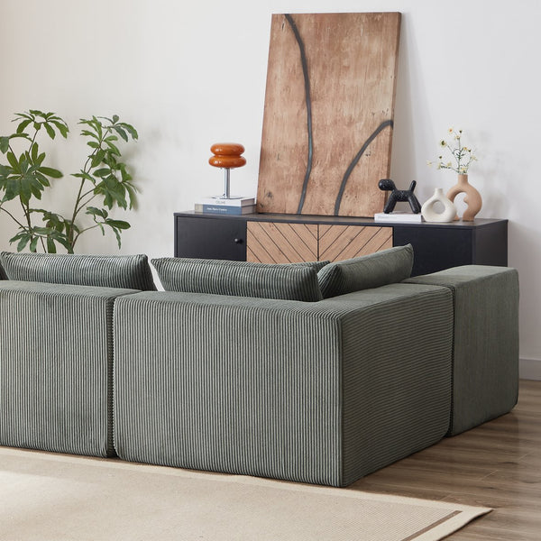 English Elm 104-Inch Corduroy Modular L Shaped Sectional Sofa with Plush Foam, No Assembly, Versatile Lounge Green W834S00388