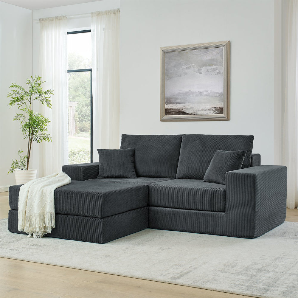 English Elm Modular Cloud Sectional Sofa with Corduroy Upholstery, Deep-Seat Sleeper Loveseat, Removable Ottoman, No-Assembly Comfort and Customizable Configuration Grey W1117P357546