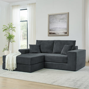 English Elm Modular Cloud Sectional Sofa with Corduroy Upholstery, Deep-Seat Sleeper Loveseat, Removable Ottoman, No-Assembly Comfort and Customizable Configuration Grey W1117P357546