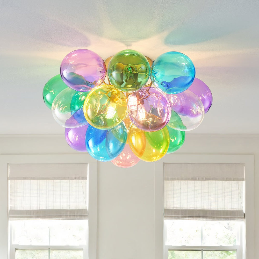 English Elm Colorful 15" Glass Bubble Ceiling Light Multicolor Swirled Pendant with Gold Base, Cozy Dimmer-Friendly Fixture W2869P218648