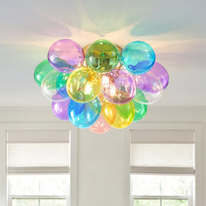 English Elm Colorful 15" Glass Bubble Ceiling Light Multicolor Swirled Pendant with Gold Base, Cozy Dimmer-Friendly Fixture W2869P218648