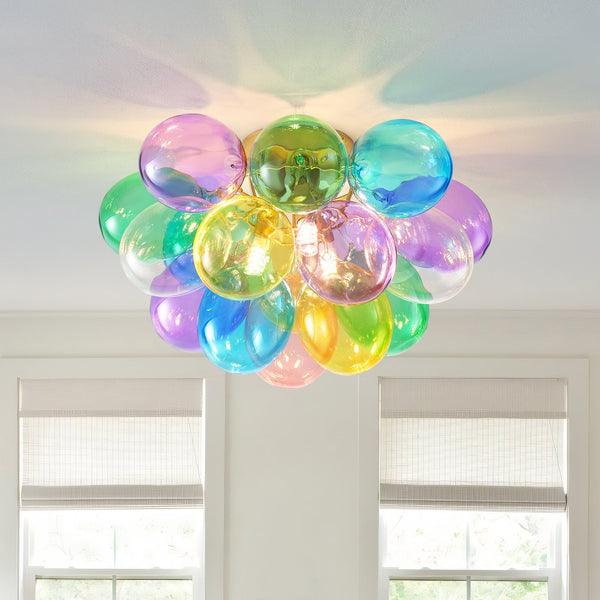 English Elm Colorful 15" Glass Bubble Ceiling Light Multicolor Swirled Pendant with Gold Base, Cozy Dimmer-Friendly Fixture W2869P218648