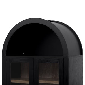 English Elm K&K 71" Arched Kitchen Pantry Cabinet with Glass Doors, Adjustable Shelves, Soft-Close Drawers Black N707P288972B