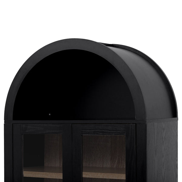 English Elm K&K 71" Arched Kitchen Pantry Cabinet with Glass Doors, Adjustable Shelves, Soft-Close Drawers Black N707P288972B