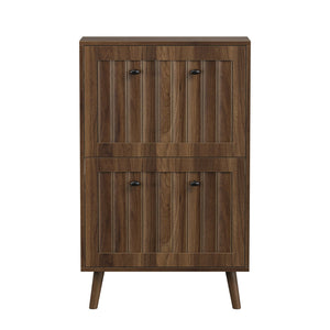 English Elm Medieval-style Entryway Shoe Cabinet Walnut Tilt-out Storage Grooved Upright Unit W1706P465289